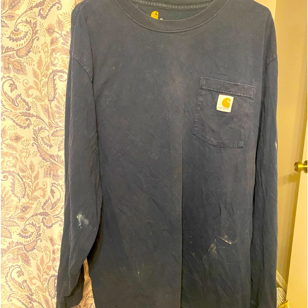 Carhartt navy blue L/S pocket tee. Another one of my dads old work shirt Size XL